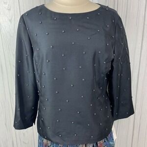 TALBOTS VINTAGE PURE SILK Embellished Black Evening Wear Top, Size 14